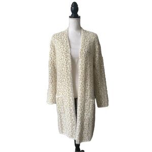 Nine West Women’s Metallic Leopard Print Eyelash Cardigan Gold & White Medium